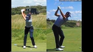 Justin Thomas golf swing  Long Iron faceon amp downtheline July 2017 [upl. by Jayme]